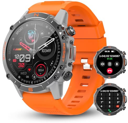 Ethelred Smart Watch for Men- Answer/Dial Calls with 110 Sport Models,IP68 Waterproof Fitness Watch with Heart Rate Monitor,Android Smart Watch for iPhone Compatible (Orange)