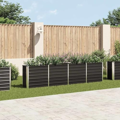 Refined Gartenbeet Pflanzbeet Frühbeet Pflanzkübel Pflanzkasten Blumenkübel Gemüsebeet Blumenkasten Hochbeet 320 x 40 x 77 cm Verzinkter Stahl Anthrazit