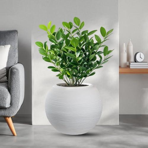 Blumentopf aus Kunstharz für den Innen- und Außenbereich, rund, Kugel-Design, Durchmesser 40 x 33 cm, weiß