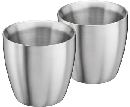 Cooks Professional Set of 2 Stainless Steel Espresso Coffee Cups | Double Wall Insulated Mini Drinking Mug | Dishwasher Safe & Stain, Odour & Rust Resistant | 90ml Capacity | Silver