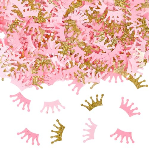 SOFPLATE 600 Stück Glitzer Kronen Konfetti Gold Konfetti Geburtstag Groß Rosa Glänzend Prinzessin Prinz König Kleines Bastel Party Konfetti Zubehör Für Tisch Geburtstag Dusche Party DIY Dekoration