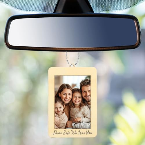 QUARKZMAN Auto-Rückspiegel Hängender Fotorahmen 2,7 x 3,9 Bildhalter | Holzrahmen, Gedenkfotorahmen, Anhänger, Dekor, für Auto Dekoration