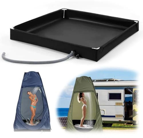 Piatto doccia portatile aggiornato, 2 in 1 pieghevole da campeggio con tubo di scarico, base doccia esterna, tappetino doccia da campeggio per campeggio, camper, esterni, interni e box doccia