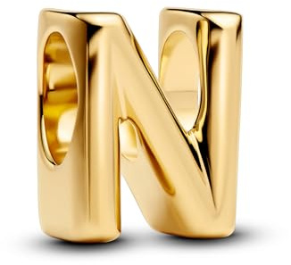 PANDORA Buchstabe N Alphabet-Mini-Charm aus Sterling Silber mit 14 Karat Vergoldung, kompatibel Moments, Maße: 6,2 x 8,3 x 6,2 mm, 763960C00