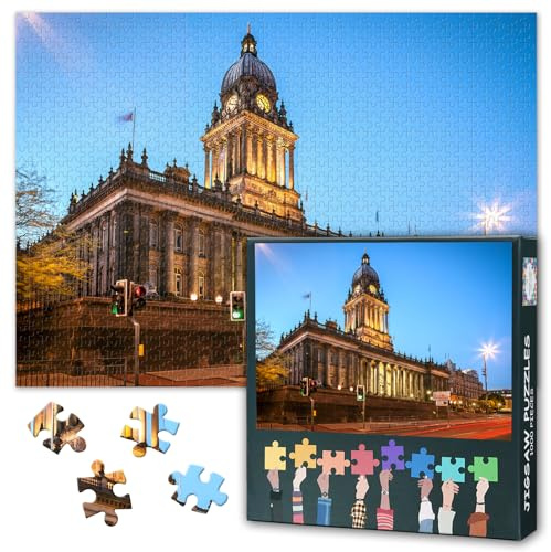 Leeds England Puzzles for Adults 1000 Pieces, Leeds Town Hall Jigsaw Puzzles, Adult Puzzle for Adults, Educational Fun Games or Toys for Elders Friends 20X27 INCH