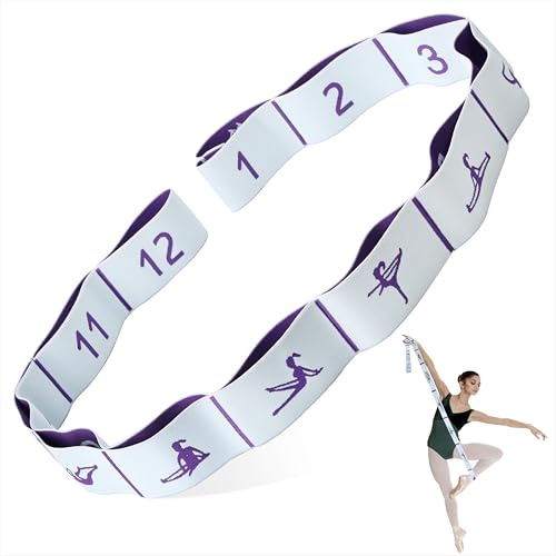 Qzakce Sangle de Yoga, Band D'étirement de Yoga avec 12 Boucles Bandes Élastiques de Résistance pour Yoga, Fitness, Pilates, Ballet, Danse
