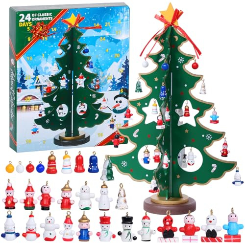 Meriviva Wooden Christmas Tree Advent Calendar 2025, Kids Christmas Tree Decorations Advent Calendars 2025, 24 Days Christmas Countdown Calendar Surprises Gifts for Kids Girls Boys (A)