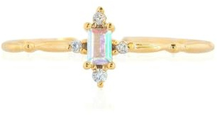 Stfery Gold Ring 14K, Stacking Ring Damen mit Amethyst Rechteckschliff, Vintage Stein Ring Echt Gold Au585 Gr. 58 (18.5)