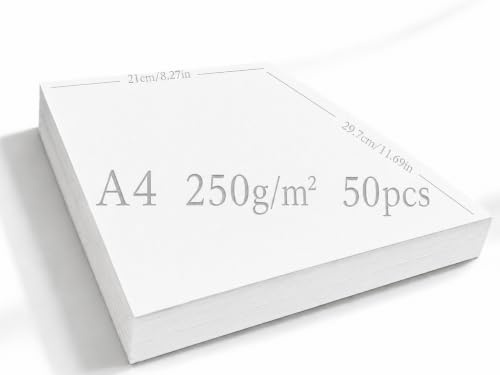 Nasxkji Weißer Fotokarton A4 250g/m², 50 Blatt Bastelpapier | 50 weiße A4-Blätter, 250g/m², glatt und stabil, für Druck, Zeichnen, Karten, Origami, Basteln und Büro