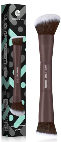 EIGSHOW Pinceau Double Embout Fond Teint & Contour Visage, Marron - D120B | Pinceau à fond de teint, pinceau contour, poils haute densité végans, idéal pour le voyage et le quotidien