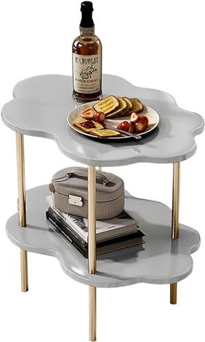 Generisch Beistelltisch für Sofa, doppelstöckiges, wolkenförmiges Regal, kreativer Ecktisch, Nachttisch (Farbe: graue Tischplatte + Goldener Ständer)