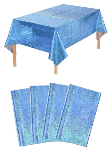 4 Stück Tischdecke Blau, 137 x 274 cm Tischdecke Geburtstag,Blau Party Tischtuch Wasserdicht Plastik Bierbank Tischdecken Folientischdecke Kindergeburtstag Dekorationen