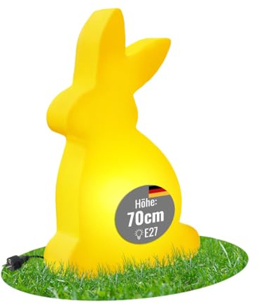 8 seasons design LED Hase 70 cm Shining Rabbit (gelb), E27, Leuchtmittel warmweiß – wetterfest – Dekolampe für außen (Garten, Terrasse) und innen – großer Osterhase, Osterdeko, Deko Frühling
