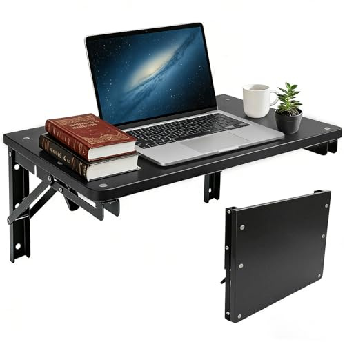 CASDUCT 55 * 30cm Wandklapptisch Klapptisch Wandmontage,Schwarz | Holz Wandtisch Klappbar,Geeignet für Wohnzimmer, Schlafzimmer, Waschküche, Küche, Garage, Platz Sparen