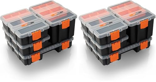 KENDO Sortimentskasten Set – 4-teilig – 49x Fächer – Werkzeugkasten – Für Kleinteile und Werkzeug (Packung mit 2)