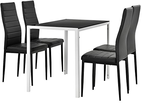 [en.casa] Moderner Esstisch schwarz/weiß + 4er Stuhlset schwarz