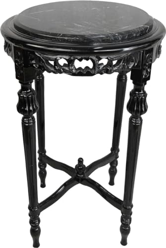 Casa Padrino Barock Beistelltisch Schwarz mit schwarzer Marmorplatte Rund 72 x 45 cm Antik Stil - Telefon Blumen Tisch
