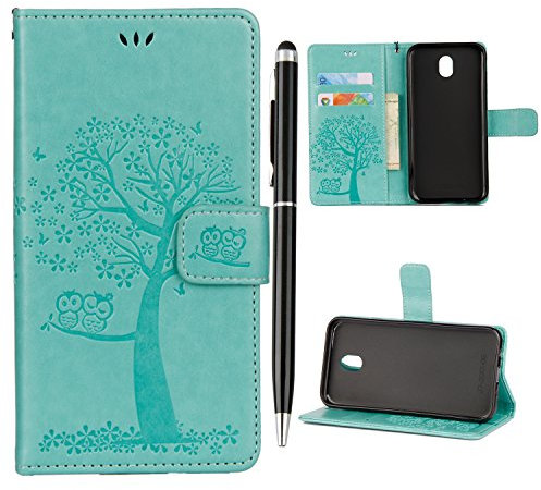 iVOYI for Samsung J6 2018 Case J6 Phone Case 2018 Premium PU Leather Flip Owl Tree Embossed Case Protective Cover for Samsung Galaxy J6 2018 with [Kickstand] Card Holder & One Touch Pen, Mint Green