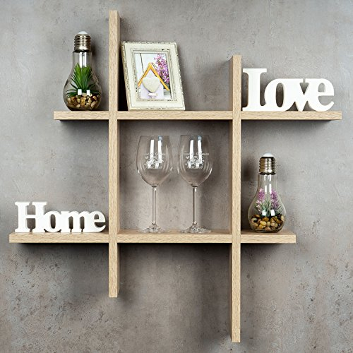 levandeo Hashtag Regal 75x75cm Wandregal Holz Sonoma Eiche-Optik Bücherregal Hängeregal Ablage Steckregal