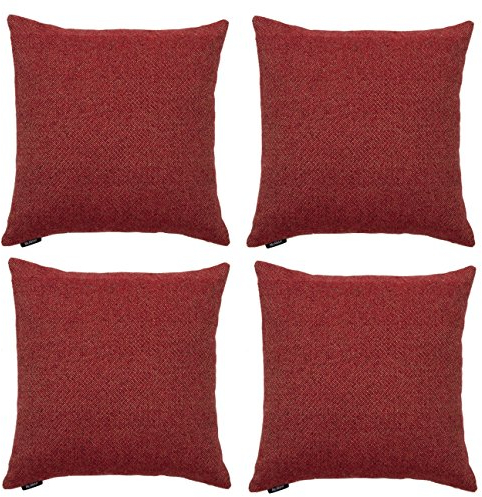 McAlister Textiles Herringbone Tweed | 4er Packung Sofakissen mit Füllung | 43 x 43cm in Rot | Deko Kissen für Sofa