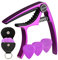 Capo de guitare pince de clé de en aluminium violet de Meeland pour guitare acoustique électrique ukulélé avec médiators et support de médiators en cuir et extracteur de broches de pont inclus