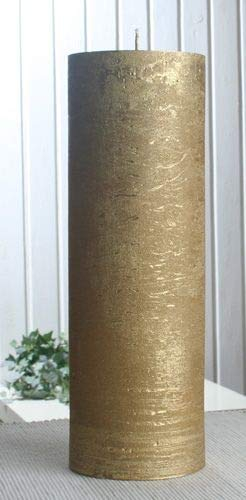 Rustik-Stumpenkerze, 30 x 10 cm Ø, Gold-metallic