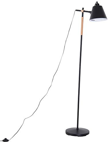 HOMCOM Stehlampe verstellbar Schlafzimmer Standleuchte Stehleuchte 40W Industrie Metall + Holz schwarz + natur 54 x 30 x 155 cm