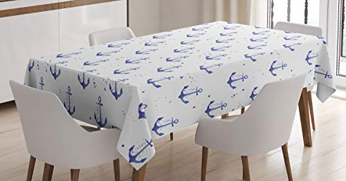 ABAKUHAUS Anker Tischdecke, Aquarelle Meer, Pflegeleicht mit Modernster Druck Technologie Waschbar und Personalisiert, 140 x 170 cm, Violettblau und Weiß