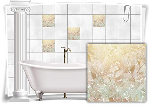 Medianlux Fliesen-Aufkleber Fliesen-Bild Vintage Nostalgie Blumen Blätter Beige Geld Grau Bad WC Deko, 4 Stück, 15x15cm m13m26-88073