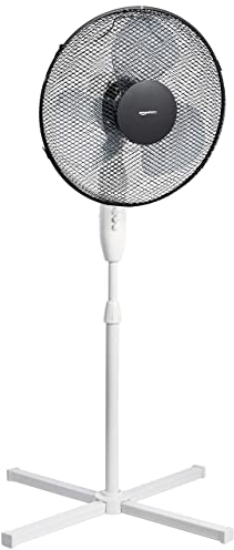 Amazon Basics 3-Speed Oscillating Pedestal Floor Fan with Tiltable Head, 40 Watts, Black With White