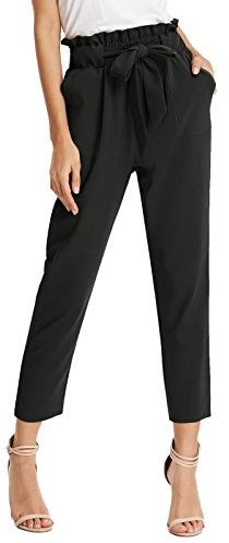 GRACE KARIN Pantaloni Segaretta Donna Eleganti di Vita Alta Decorato con Fiocco Leggero Nero L CLAF1011-1