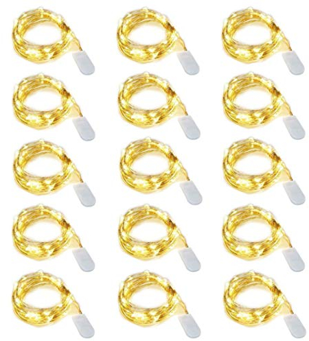 Dioxide LED Lichterkette Klein mit Batterie, 15 Stück Mini Lichterkette 2M 20LED Draht Wasserdichte Micro Lichterkette für Geschenke Weihnachten Hochzeit Halloween Innen Außen Party Deko (WarmWeiß)