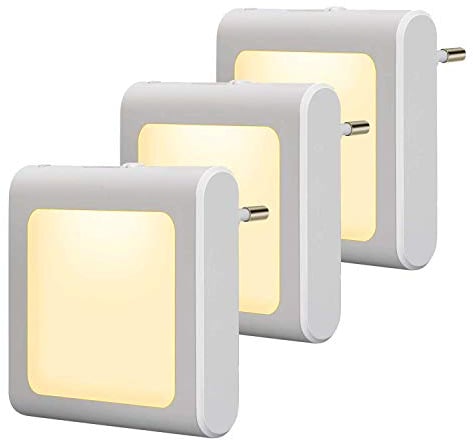 JOKBEN 3 Stück LED Nachtlicht Steckdose mit Dämmerungssensor, Helligkeit Stufenlos Einstellbar Energiesparend Baby Licht Automatisch Orientierungslicht Warmweiß 2700K