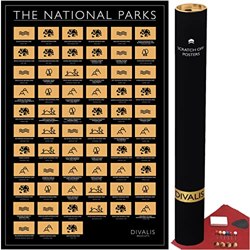 Poster zum Rubbeln im US-Nationalpark, alle 63 US-Nationalparks, einfach einzurahmen, Checklistenkarte der Vereinigten Staaten von Amerika, Rubbeldruck, Reise-Tracker, großes Wandposter