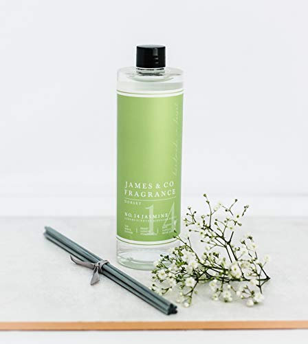 James & Co No.14 Jasmine (Jasmine & White Lily) 200ml Reed Diffuser Refill Bottle with 6 Fibre Reeds