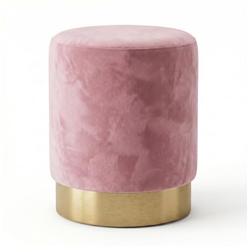 INTRECCI Pouf Cilindro in Velluto con Base Oro Elegante | Sgabello Poggiapiedi Imbottito per Salotto e Camera da Letto | Poltroncina Rotonda, Design Moderno | Ø 32 x H 40 cm – Colore: Rosa