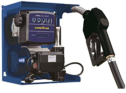 Goodyear - Kit de Bomba de Trasvase Diesel 220V, Potencia 350W con Caudal 60 l/min, Estación de Repostaje con Pistola Automática, Contador de Aluminio y Manguera de 4m, Ideal para Gasóleo