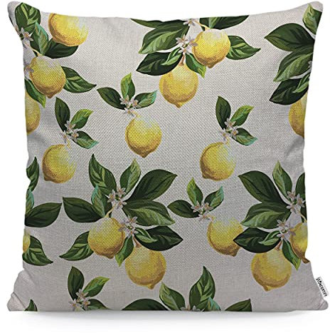 WONDERTIFY Kissenbezug, Zitronengelb, Zitronengelb, grüne Blätter, Zitrusfrüchte, dekorativer Überwurf für Couch, Bett, Sofa, Kissen, 45 x 45 cm