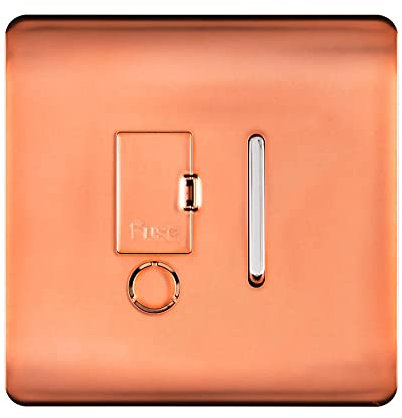 Trendi Switch Screwless Artistic Modern Glossy Tactile 230V Switched 13 A Single Fused Spur Connection Unit with Flex Outlet Chrome Rocker in Copper - Art-FSCPR