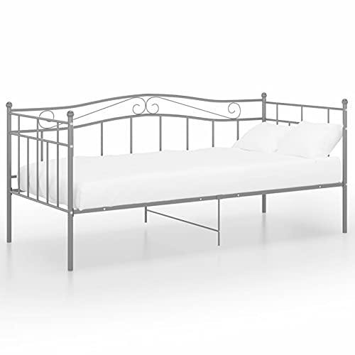 Tidyard Schlafsofa mit Metallkonstruktion Bettgestell Tagesbett Metallbett Bettsofa Kojenbett Gästebett Einzelbett Sofabett Jugendbett Grau Metall 90x200 cm
