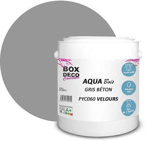 BOX DECO COULEURS Peinture meuble bois acrylique aspect velours-satin Aqua Bois - 2,5L, Gris Béton