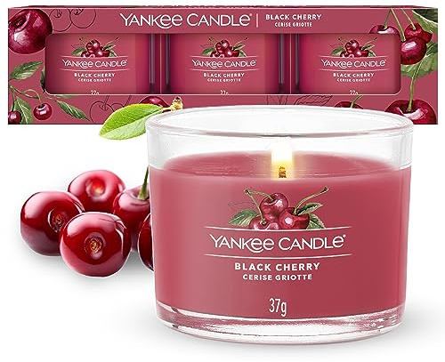 Yankee Candle coffret cadeau de bougies parfumées | Bougies votives remplies « Cerise griotte » | Mélange de cires de soja | Lot de 3