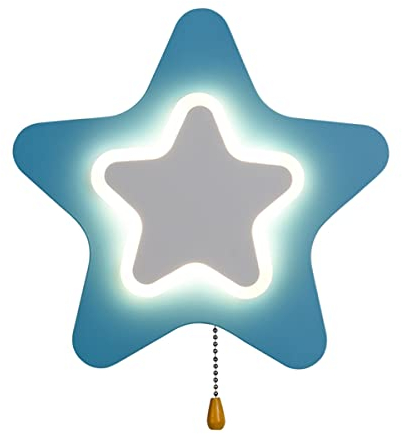 FREEDL 14W LED Kinder Wandlampe Innen Wandleuchte Kinderzimmer Jungen mit Schalter, Blau Stern Nachttischlampe Wand Kinder Schlafzimmer Wandbeleuchtung 3 Farbtemperatur, 3000-6000K