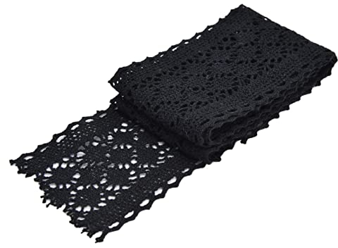 Nastro di Pizzo, Nastro di Pizzo da Cucire Tessuto di Pizzo per Ciglia Puro Cotone con Bordo in Pizzo per la Festa Nuziale Forniture per Cucito Fai da Te (Nero)
