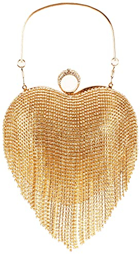MEGAUK Damen Glitzer Clutch Kristall Fransen Abendtasche Unterarmtasche mit Abnehmbare Kette für Hochzeit Wedding Prom Party, Gold