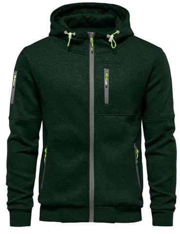 VANVENE Mens Hoodie Sweatshirt Jackets Lightweight Long Sleeve Zipped Hoodie Jumper Top Sweaters New-Green XXL