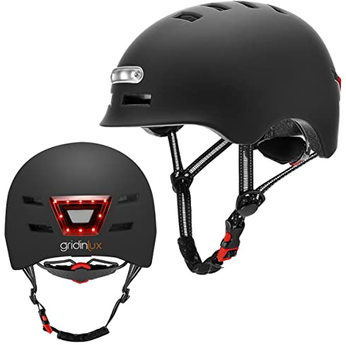 gridinlux® | Casco Safe & GO Negro Talla M | Luz Frontal y Trasera | Bicicleta y Patinete | Movilidad Urbana | Unisex | Certificado Europeo CE y RoHS