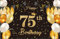 75. Geburtstag Banner und Dekorationen - Schwarz Gold Stoff Zeichen Plakat für Hintergrund, Photo Booth, Tisch und Mauer Deko - Für Frauen und Männer
