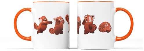 WillowGifts Red Panda Cartoon Mug Tea Cup Cute Cute Sweet Canada Chinese Animated Coming of Age Fantasy Comedy Film Movie Kids Childrens Mei Student Girl Gift Present (Orange Handle)