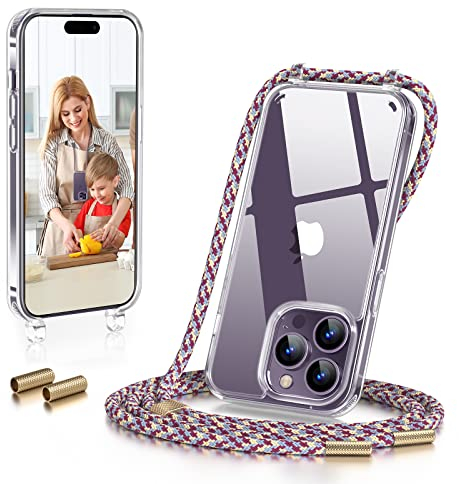 GOODVISH Handykette Kompatibel mit Apple iPhone 14 Pro 6,1 Display, Necklace Hülle mit Band Handyhülle für zum Umhängen, Transparent Case mit Schnur, Kameraschutz und Bildschirmschutz, Bordeaux